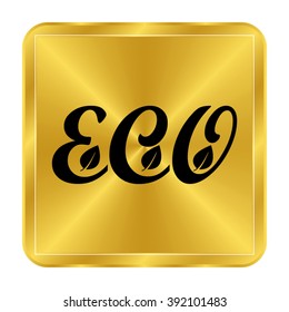 eco - black vector icon ; gold button