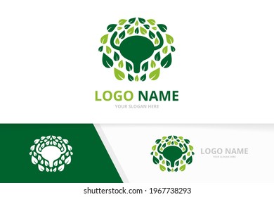 Eco bladder and leaves logo. Urinary tract logotype design template.