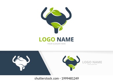 Eco bladder and leaves logo. Urinary tract logotype design template.