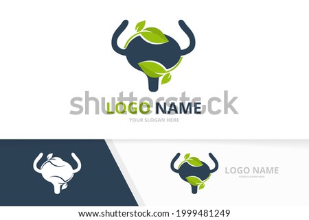 Eco bladder and leaves logo. Urinary tract logotype design template.