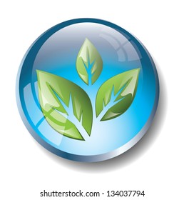 Eco blue badge with leaves, EPS 10, isolated