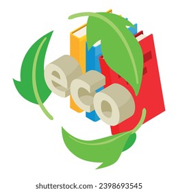 Eco book icon isometric vector. Inscription eco in leaf cycle on book background. Ecology, environmental protection