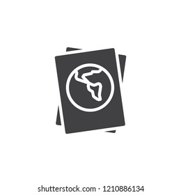 Eco book vector icon. filled flat sign for mobile concept and web design. Book with earth planet simple solid icon. Symbol, logo illustration. Pixel perfect vector graphics