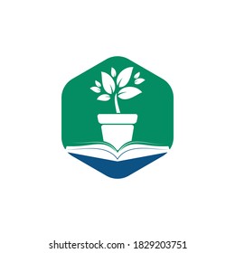 Eco book vector logo design. Book and flower pot icon logo.