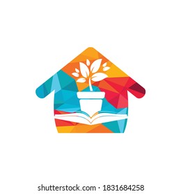 Eco book vector logo design. Book and flower pot icon logo.
