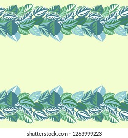 Eco border from leaves. Seamless floral pattern in leaves of ash, birch. Nature simple background for fabric, cloth design, covers, manufacturing, wallpapers, print, gift wrap and scrapbooking.