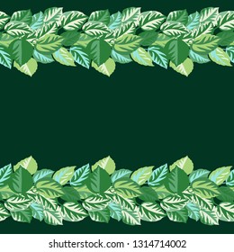 Eco border from leaves. Seamless floral pattern in leaves of ash, birch. Nature simple background for fabric, cloth design, covers, manufacturing, wallpapers, print, gift wrap and scrapbooking.