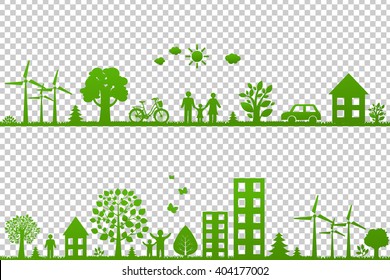 Eco Borders, Isolated on Transparent Background, With Gradient Mesh, Vector Illustration