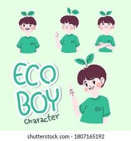 Eco-Junge-Charakter Design der Vektorgrafik. Cartoon-Illustration.