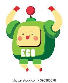Eco boy icon. Eco idea with green robot on white background.