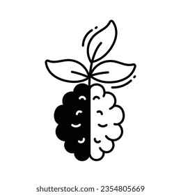 Eco brain doodle Icon Design illustration. Ecology Symbol on White background EPS 10 File