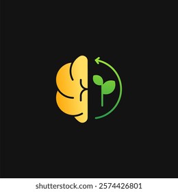 Eco brain with leaf and looping arrow icon solid gradient, free energy, ecology, renewable and green energy concept. Gradient Solid icon.