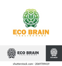 Ilustración vectorial del logotipo del cerebro ecológico. Este diseño se basa en el concepto de hojas y cerebros con una forma atractiva y moderna