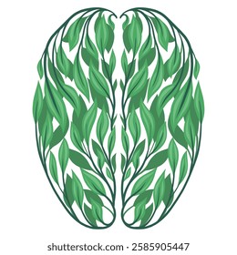 Eco brain. Vector illustration of healthy human brain from foliage top view. Internal organ from leaves. Inspiration and meditation. Clip art for medical articles