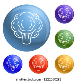 Eco broccoli icons set vector 6 color isolated on white background
