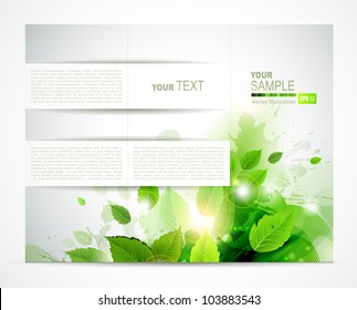 eco brochure  with  branch of fresh green leaves