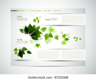 eco brochure  with  branch of fresh green leaves