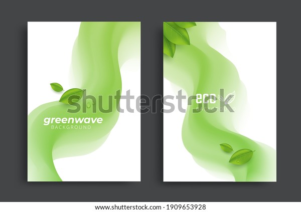 Eco brochure\
design with green fluid wavy shapes and leaves. vector template.\
Ecology Corporate poster\
template.