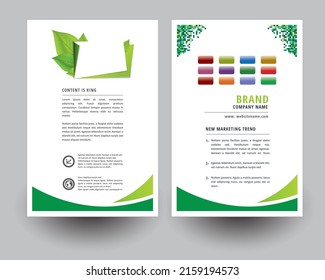 Eco brochure design vector template. Corporate poster with green leaves. Social Media post, print etc