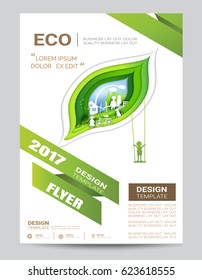 Eco brochure design vector template. Corporate poster with family