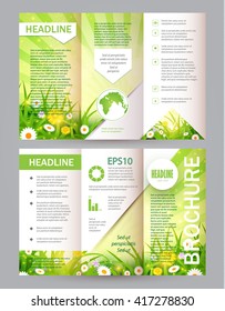 Eco Brochure. Flower Flyer. Nature, Field & Garden Poster Template. Vector Illustration