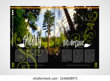 Eco brochure layout with nature landscape background, vctor illustration ready for use