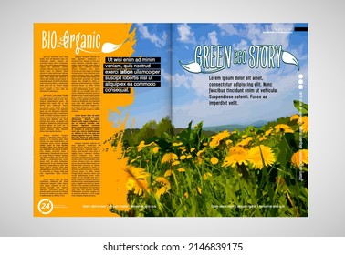 Eco brochure layout with nature landscape background, vctor illustration ready for use