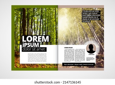 Eco brochure layout with nature landscape background, vctor illustration ready for use.