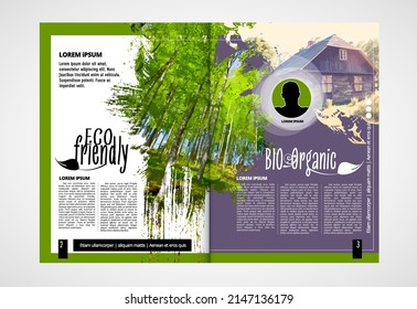 Eco brochure layout with nature landscape background, vctor illustration ready for use.