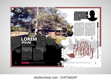 Diseño de folletos ecológicos con fondo de paisaje natural, ilustración vctor lista para su uso
