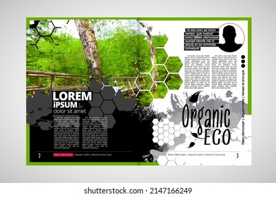 Eco brochure layout with nature landscape background, vctor illustration ready for use