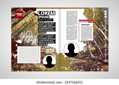 Eco brochure layout with nature landscape background, vctor illustration ready for use