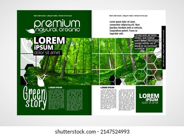 Eco brochure layout with nature landscape background, vctor illustration ready for use