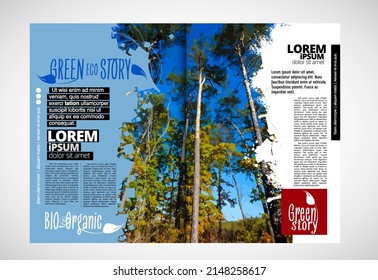 Eco brochure layout with nature landscape background, vctor illustration ready for use