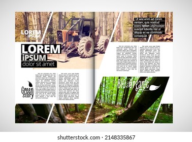 Eco brochure layout with nature landscape background, vctor illustration ready for use