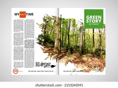 Öko-Broschürenlayout mit Naturhintergrund, Vektorgrafik einsatzbereit