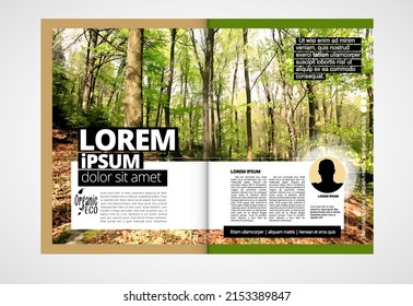 Eco brochure layout with nature landscape background, vctor