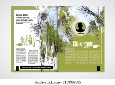 Eco brochure layout with nature landscape background, vctor