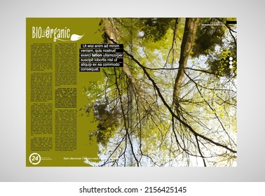 Eco brochure layout with nature landscape background, vctor illustration ready for use.