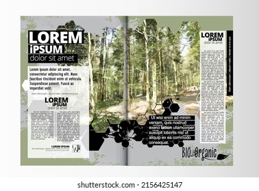 Eco brochure layout with nature landscape background, vctor illustration ready for use.