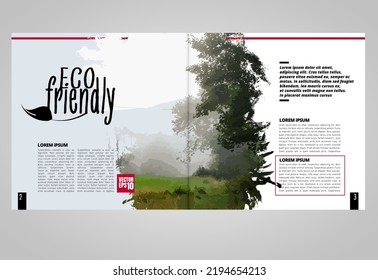 Eco brochure layout with nature landscape background, vctor illustration ready for use.