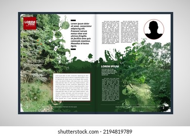 Eco brochure layout with nature landscape background, vctor illustration ready for use.