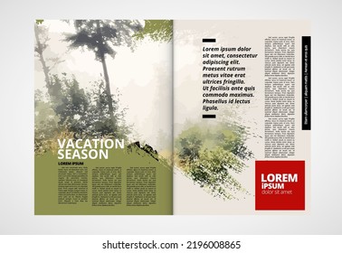 Eco brochure layout with nature landscape background, vctor illustration ready for use.