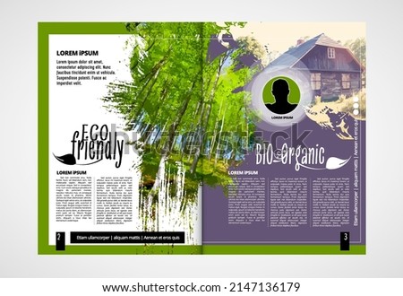 Eco brochure layout with nature landscape background, vctor illustration ready for use.