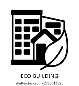 Ilustración Mini Del Icono Del Glifo Del Edificio De Eco, Uso Para El Concepto Moderno, Impresión, Ui, Kit De La Ux, Web Y Desarrollo Del App. Vector Relacionado Con La Tecnología Verde Y Más