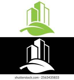 eco building Eco house  Eco home logo real estate home logo Eco leaf building logo  leaf icons tower vector logo design template