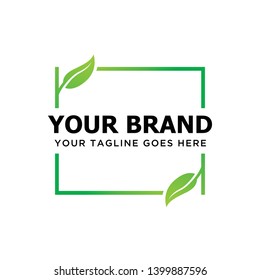 Eco building, leaf logo vector illustration, square nature frame, - Vector