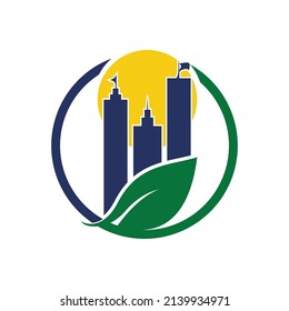 Eco Building Tower Vector Logo Design. Green Urban Vector Logo Concept.	
