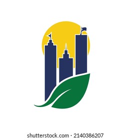 Eco Building Tower Vector Logo Design. Green Urban Vector Logo Concept.	
