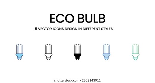 Eco Bulb Icon Design in Five style with Editable Stroke. Line, Solid, Flat Line, Duo Tone Color, and Color Gradient Line. Suitable for Web Page, Mobile App, UI, UX and GUI design.